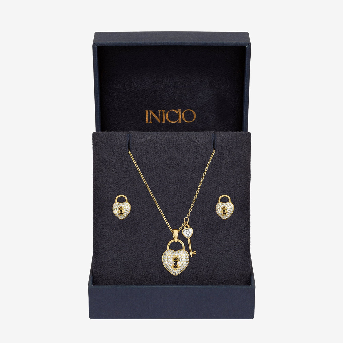 Inicio Gold Plated Padlock Heart Set - Gift Box
