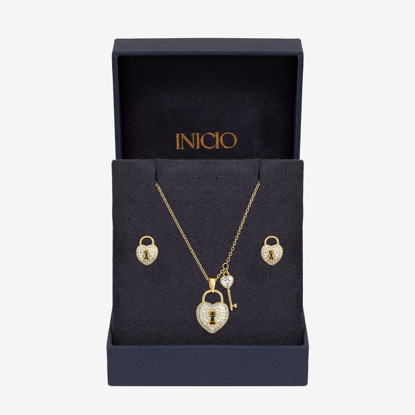 Inicio Gold Plated Padlock Heart Set - Gift Box
