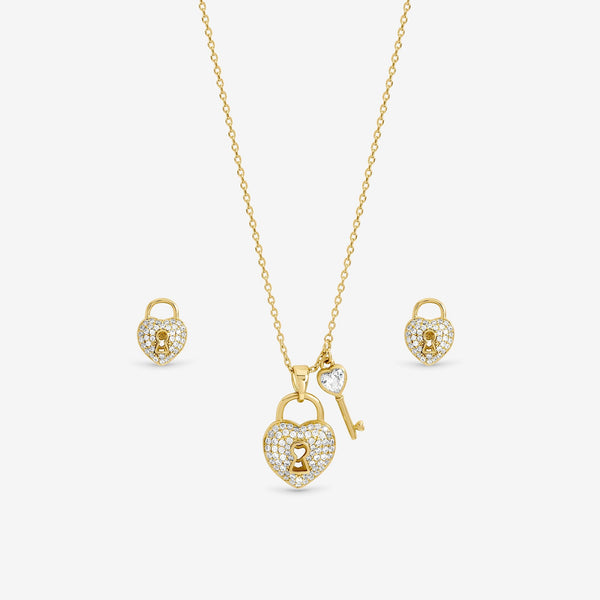 Inicio Gold Plated Padlock Heart Set - Gift Box