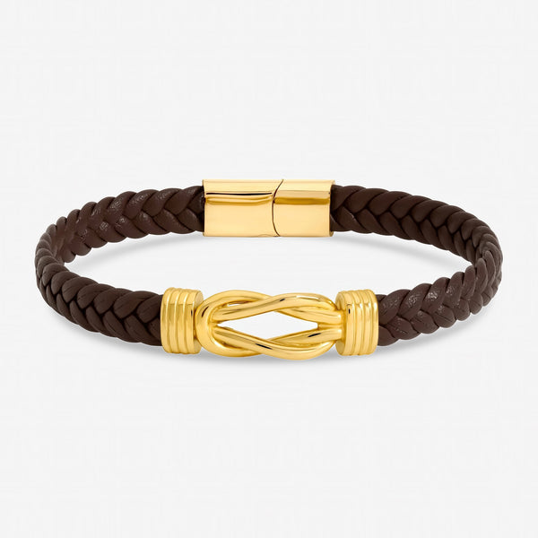 Inicio Men's Brown Plaited Bracelet - Gift Pouch