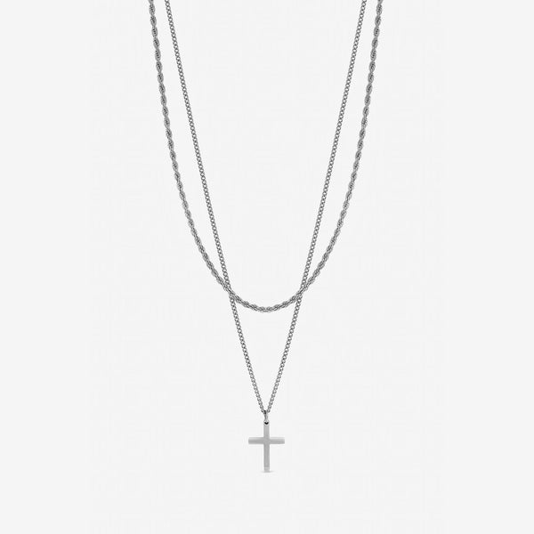Inicio Men's Steel Waterproof Double row Cross Necklace - Gift Pouch