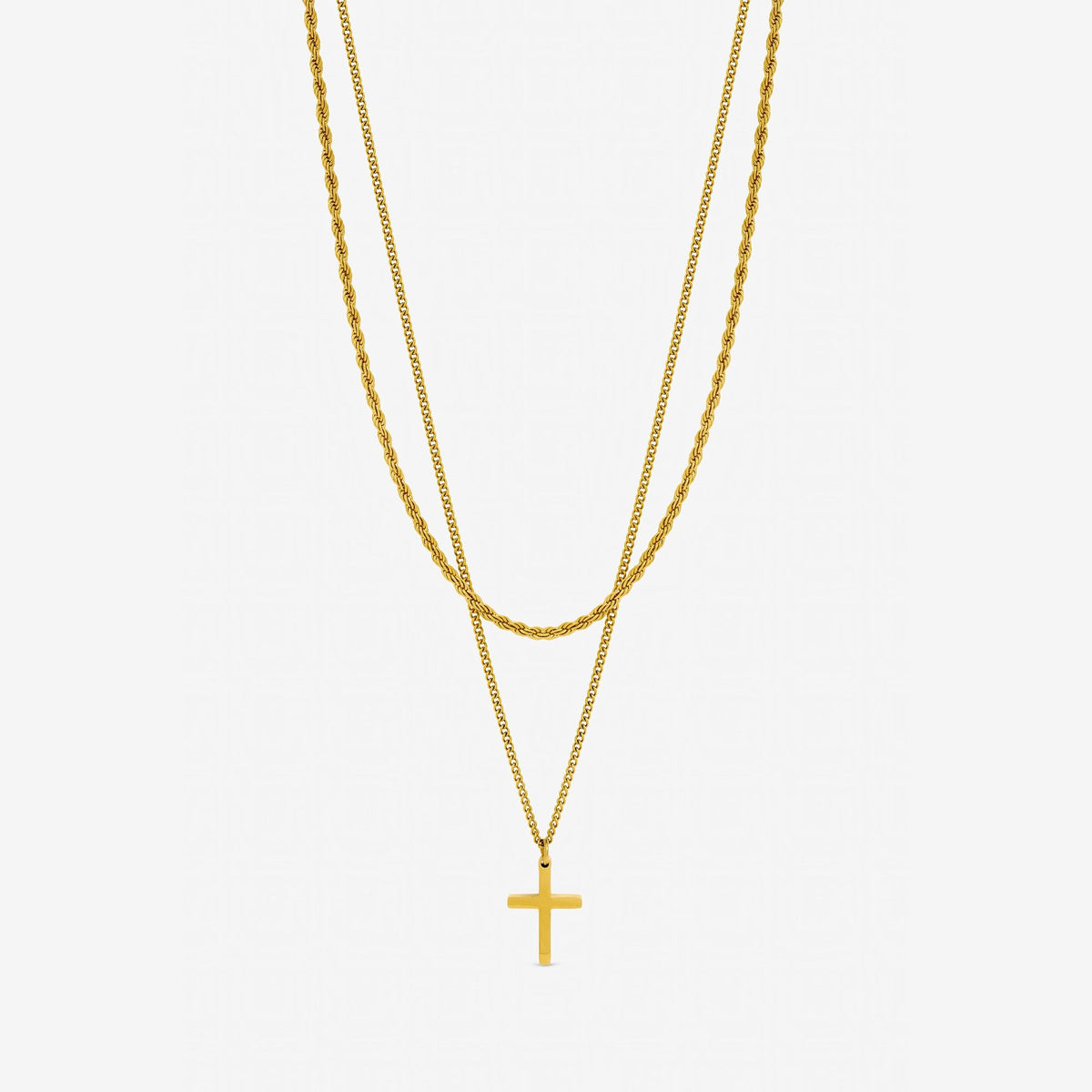Inicio Men's Gold Plated Waterproof Double row Cross Necklace - Gift Pouch