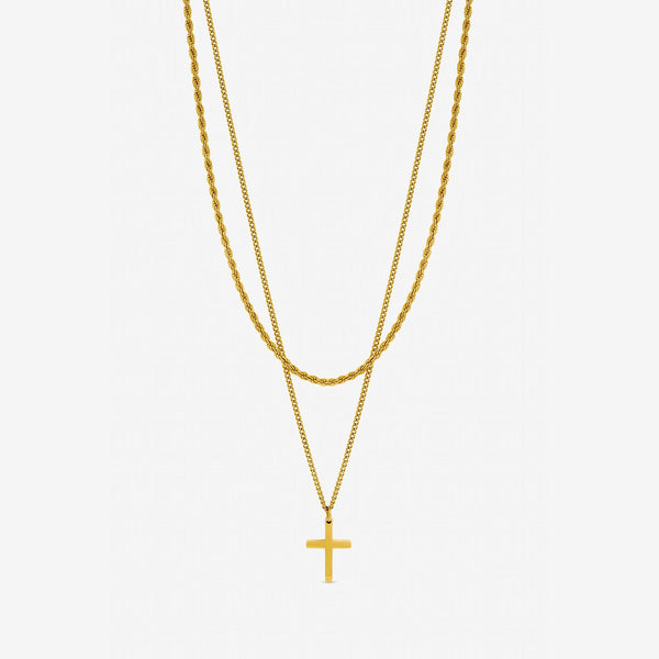 Inicio Men's Gold Plated Waterproof Double row Cross Necklace - Gift Pouch
