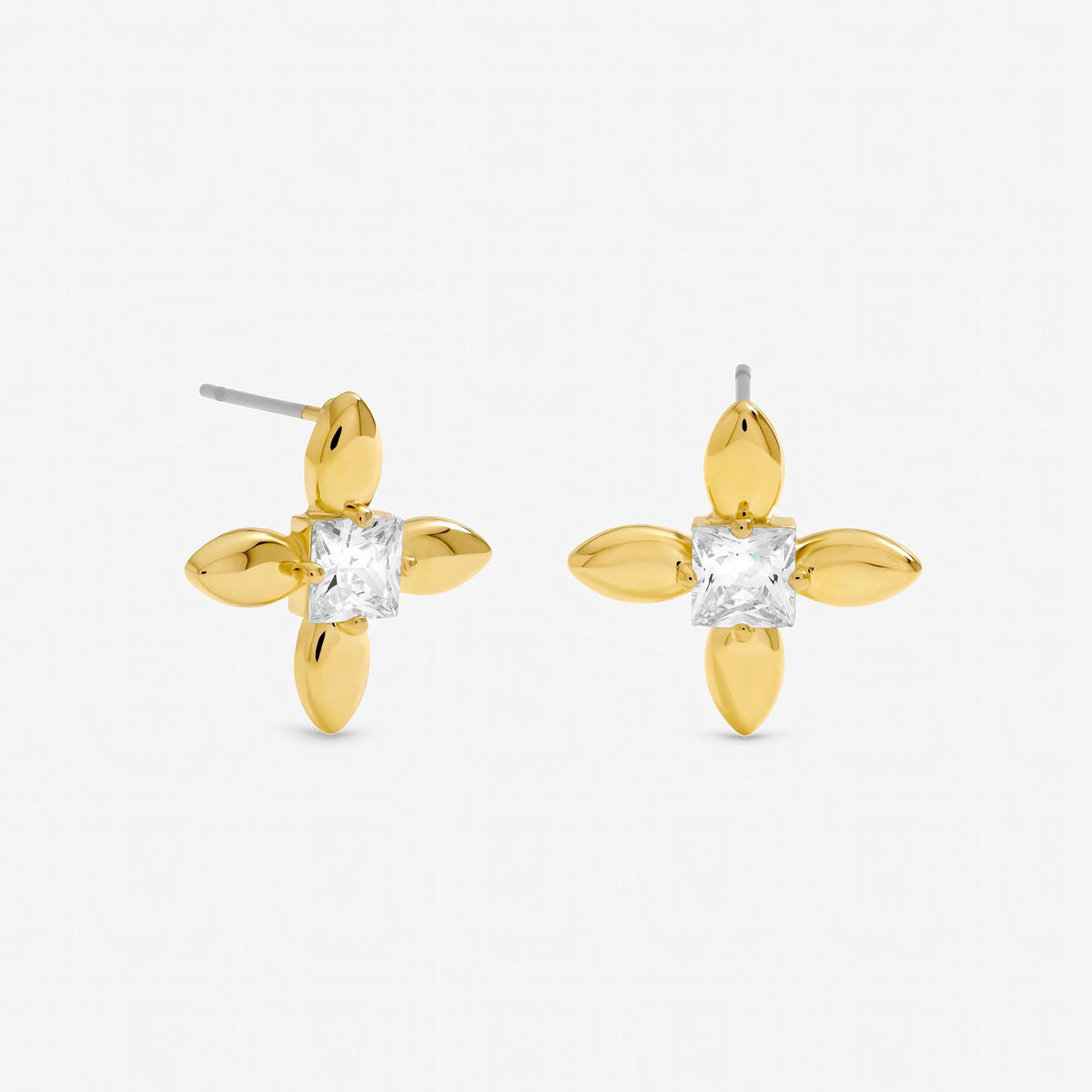 Inicio Gold Plated and Crystal Clover Stud Earrings - Gift Pouch