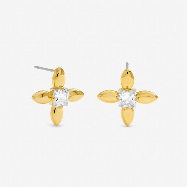 Inicio Gold Plated and Crystal Clover Stud Earrings - Gift Pouch