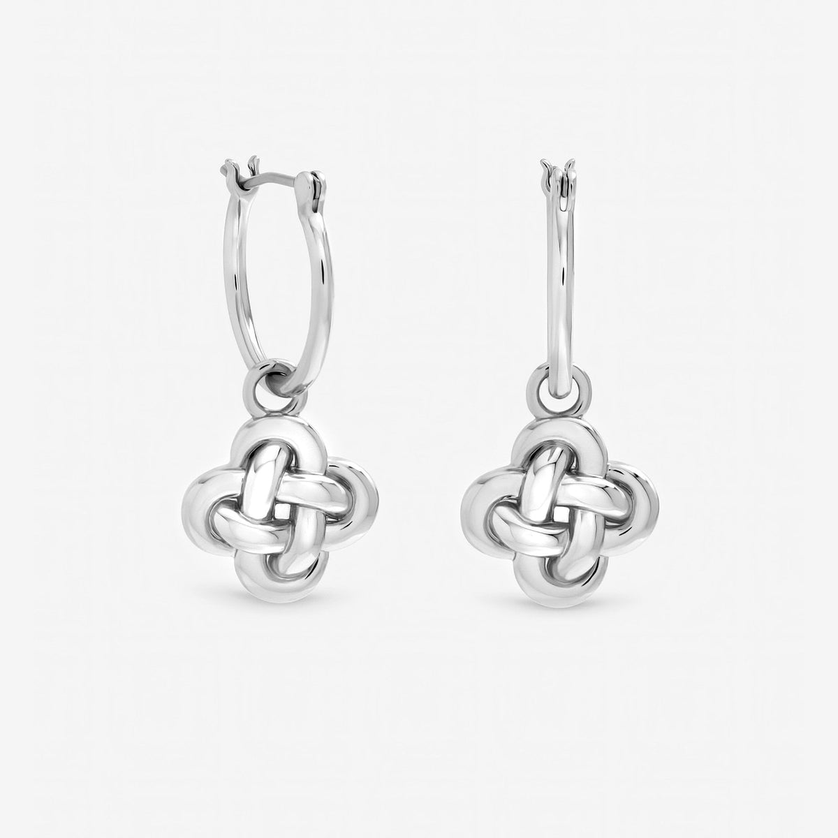 Inicio Silver Plated Polished Knotted Clover Huggie Earrings - Gift Pouch