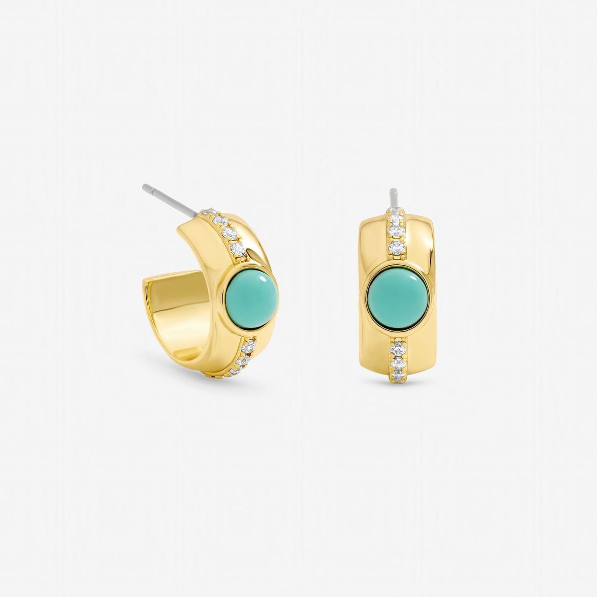 Inicio Gold Plated Crystal and Blue Stone Hoop Earrings - Gift Pouch