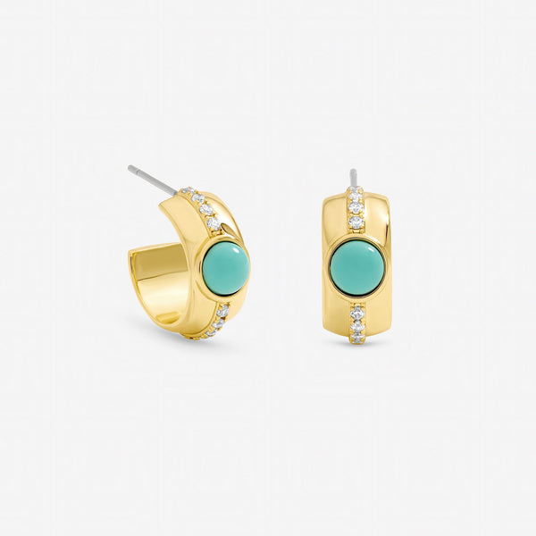 Inicio Gold Plated Crystal and Blue Stone Hoop Earrings - Gift Pouch