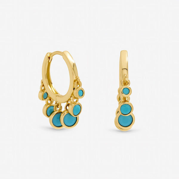 Inicio Gold Plated Multidrop Blue Charm Huggie Earrings - Gift Pouch