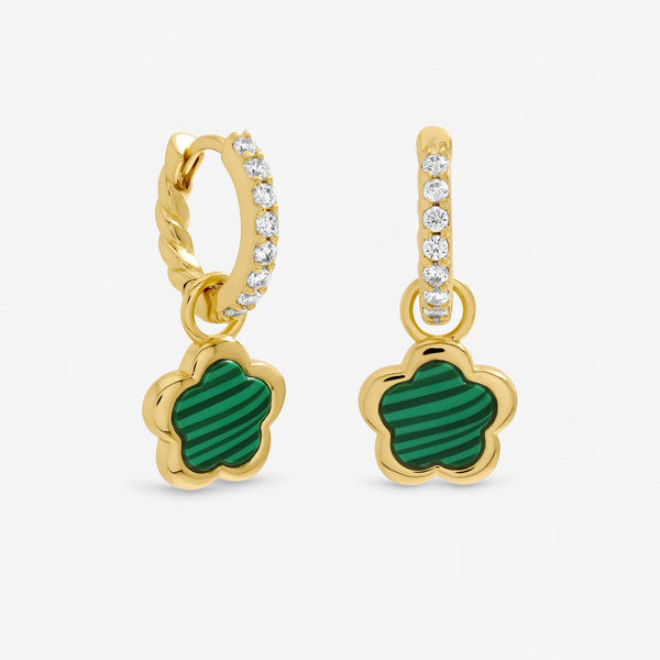 Inicio Gold Plated and Malachite Flower Earrings - Gift Pouch