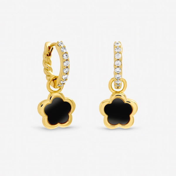 Inicio Gold Plated and Jet Flower Earrings - Gift Pouch