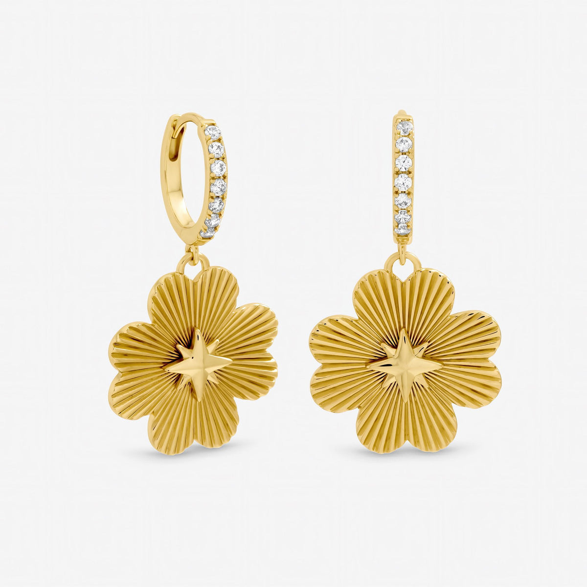 Inicio Gold Plated Diamond Cut Clover Earrings - Gift Pouch
