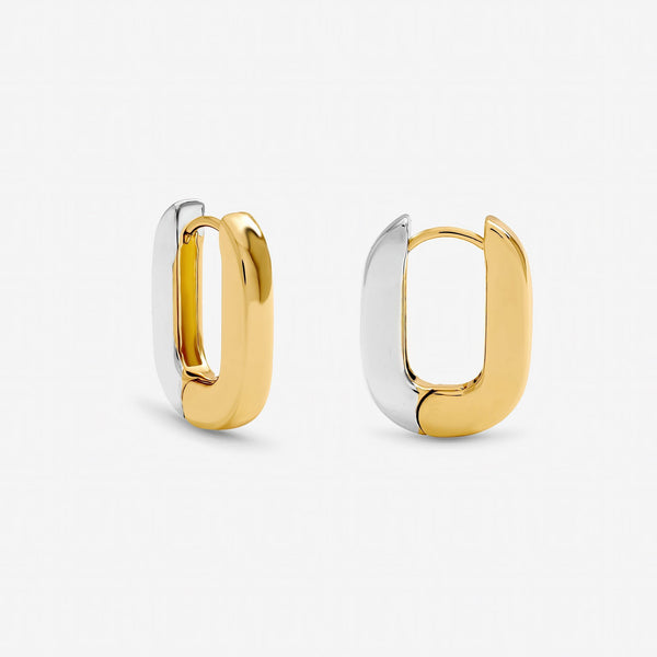 Inicio Two Tone Rectangular Hoop Earrings - Gift Pouch