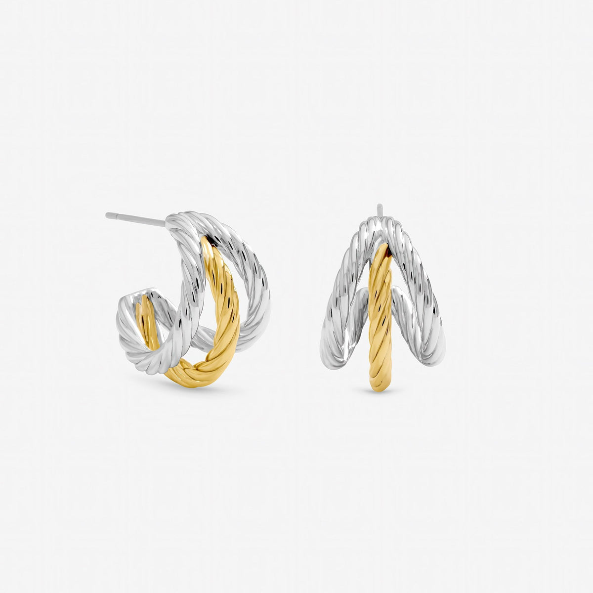 Inicio Two Tone Diamond Cut Multi row Hoop Earrings - Gift Pouch