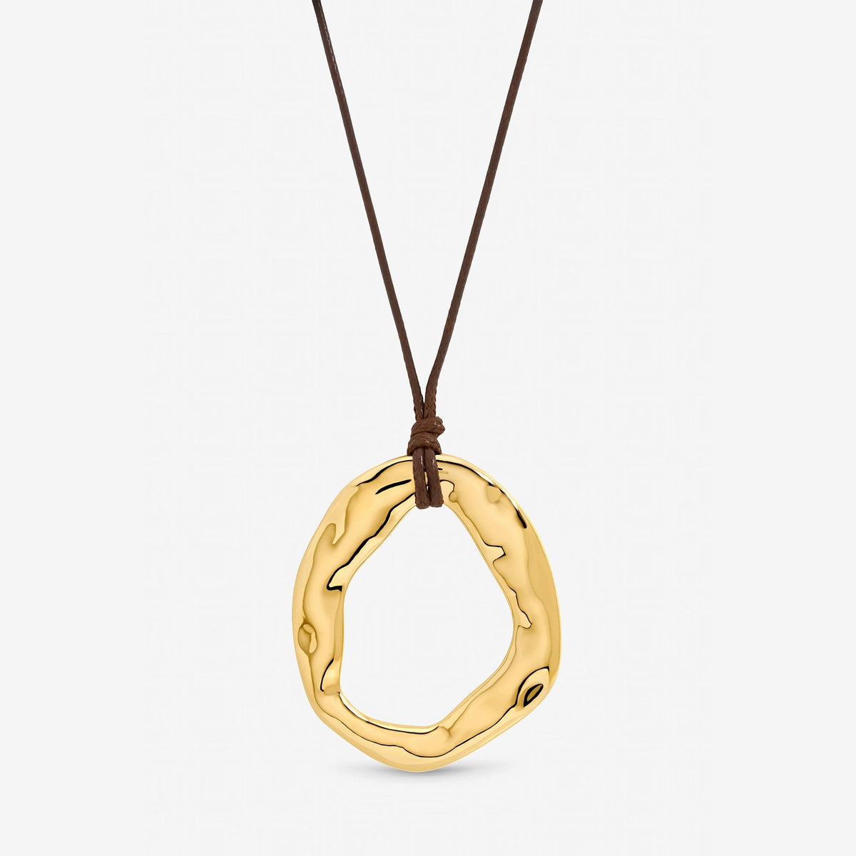 Inicio Gold Plated and Brown Cord Open Pendant - Gift Pouch