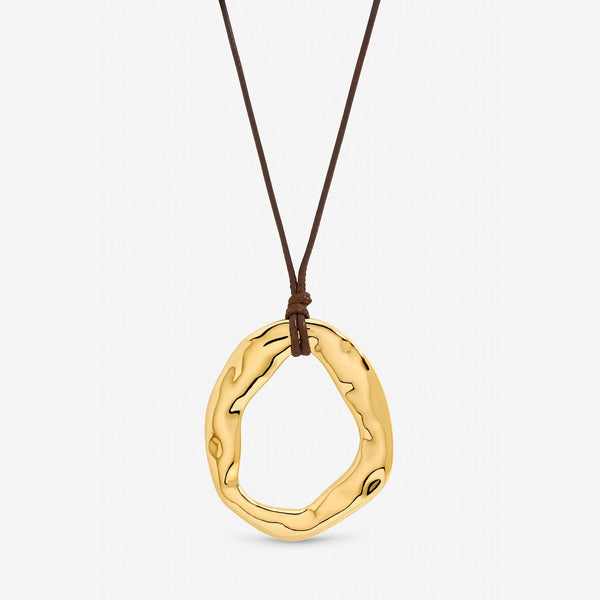 Inicio Gold Plated and Brown Cord Open Pendant - Gift Pouch