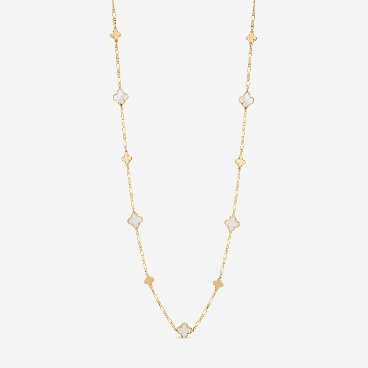 Inicio Gold Plated Polished and Mother of Pearl Long Clover Necklace - Gift Pouch