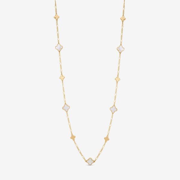 Inicio Gold Plated Polished and Mother of Pearl Long Clover Necklace - Gift Pouch