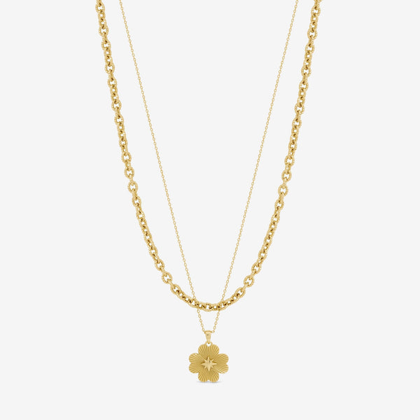 Inicio Gold Plated Diamond Cut Clover Double row Pendant - Gift Pouch