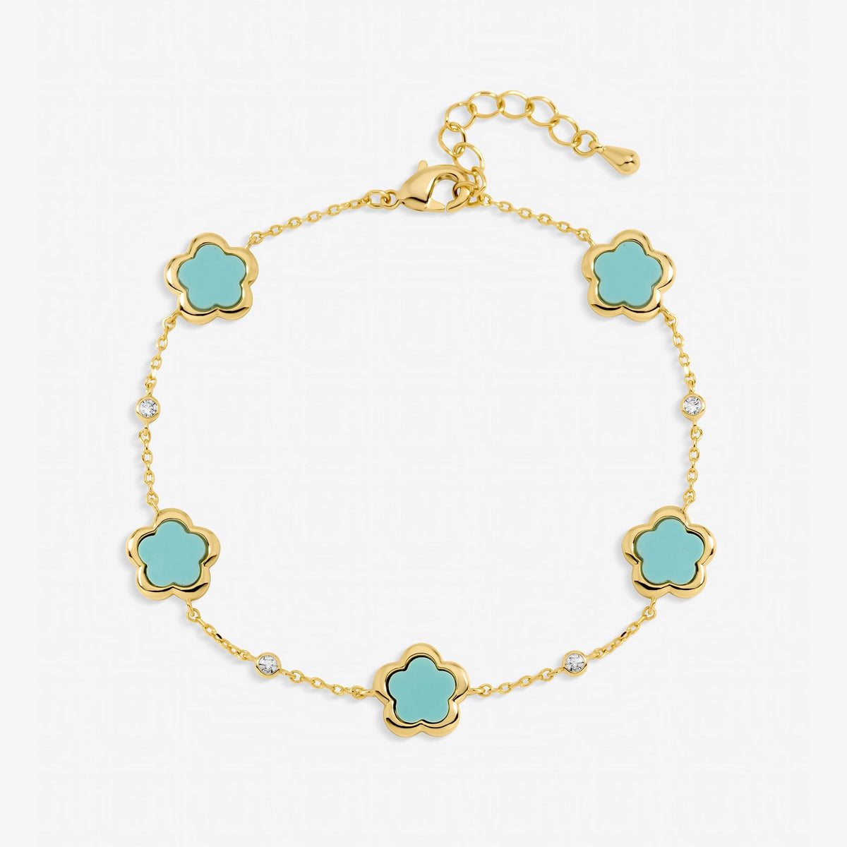 Inicio Gold Plated and Turquoise Flower Station Bracelet - Gift Pouch