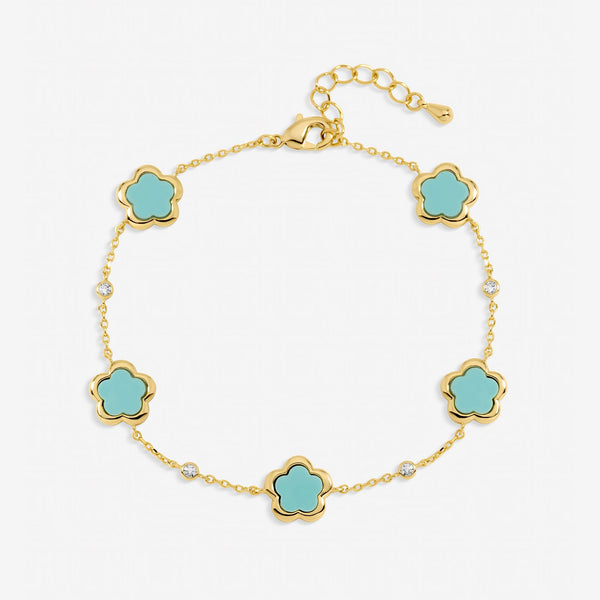 Inicio Gold Plated and Turquoise Flower Station Bracelet - Gift Pouch