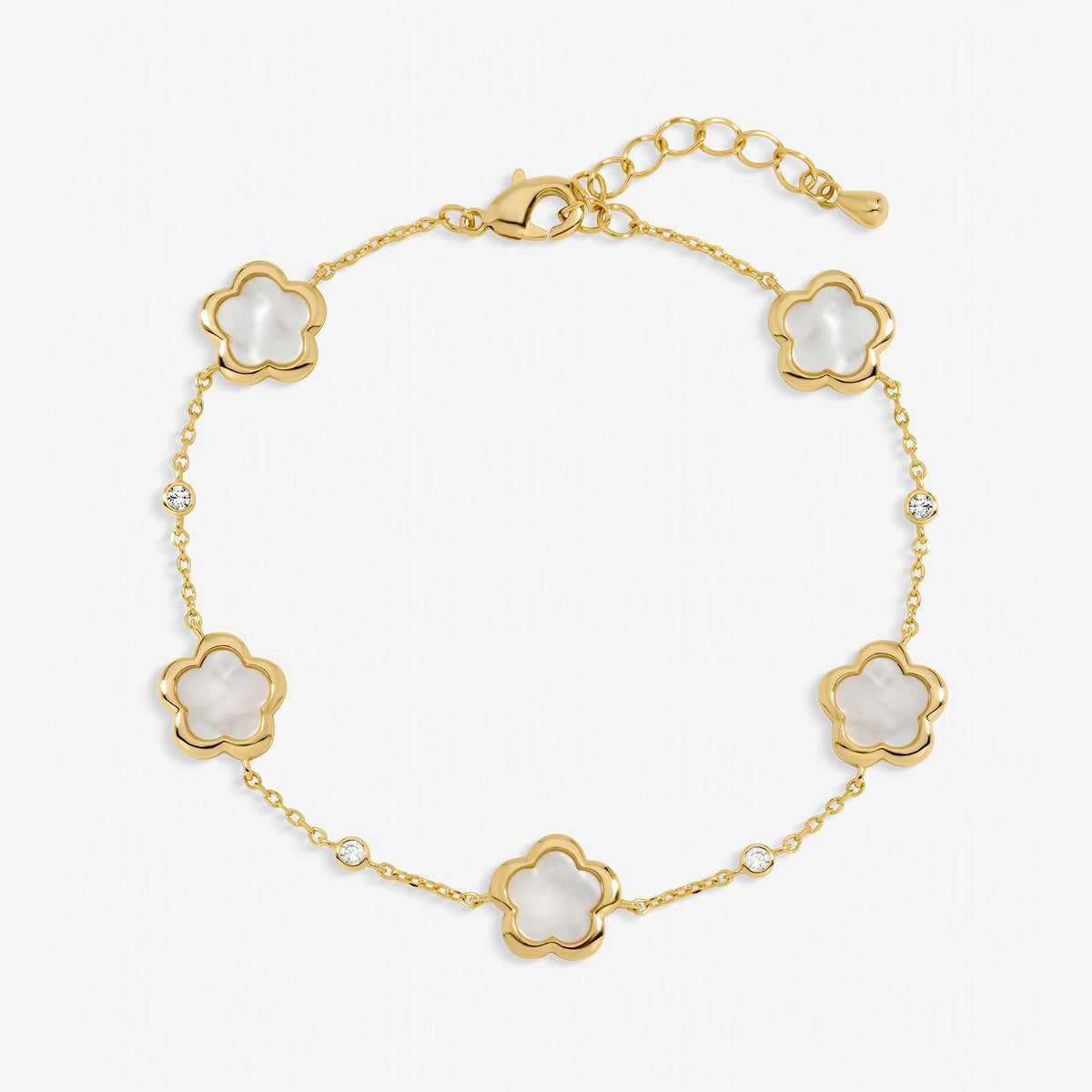 Inicio Gold Plated and Mother of Pearl Flower Station Bracelet - Gift Pouch