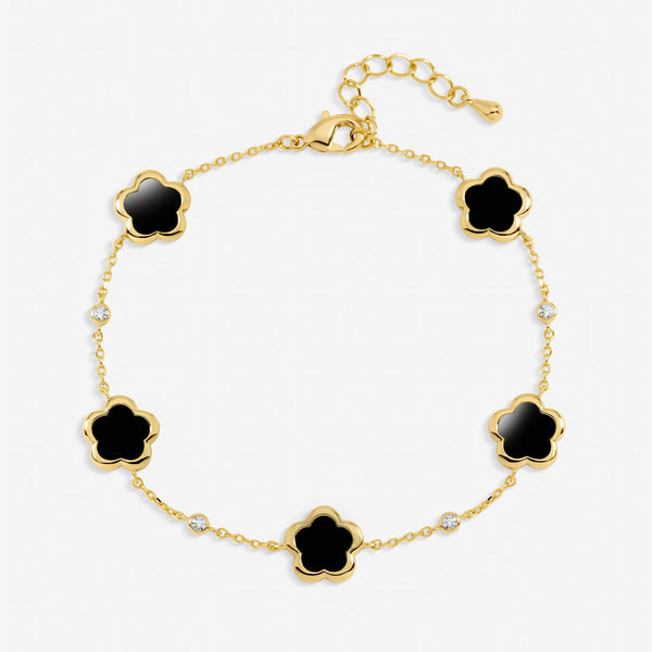 Inicio Gold Plated and Jet Flower Station Bracelet - Gift Pouch