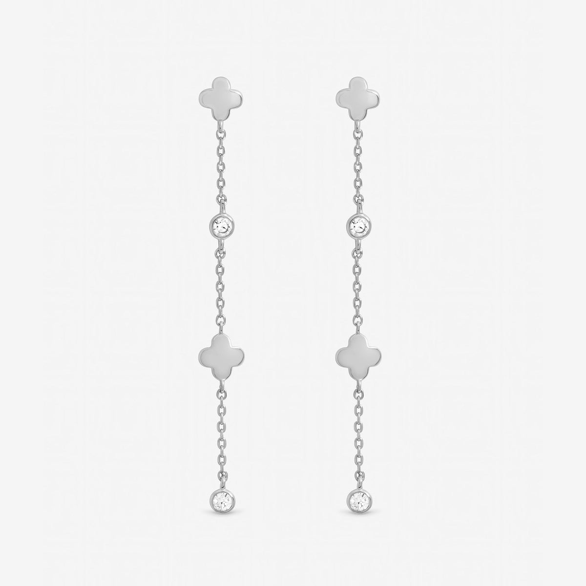 Inicio Sterling Silver Crystal Clover Fine Long Drop Earrings