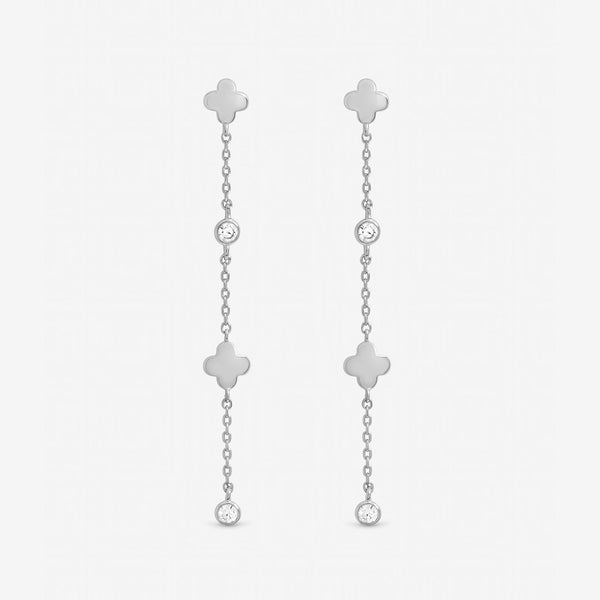 Inicio Sterling Silver Crystal Clover Fine Long Drop Earrings