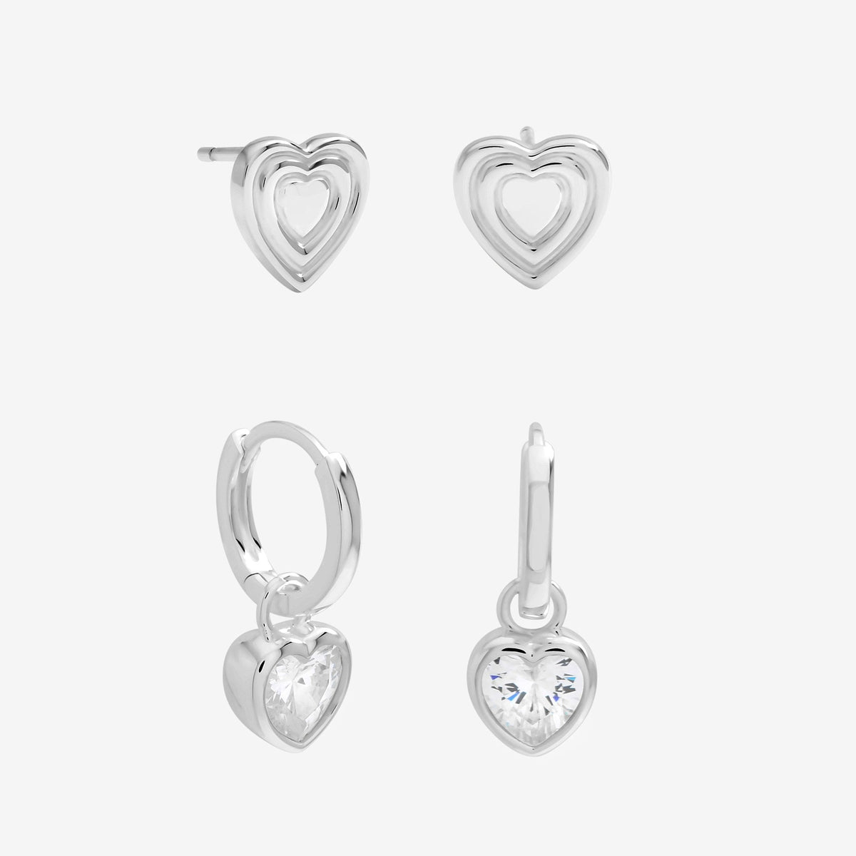 Inicio Sterling Silver Heart Earrings - Pack of 2