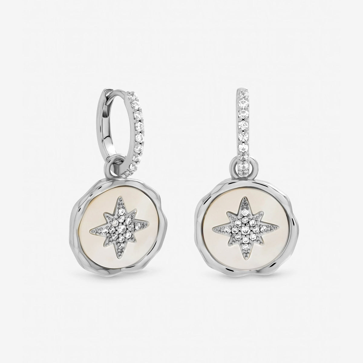 Inicio Sterling Silver Mother of Pearl Celestial Charm Hoops