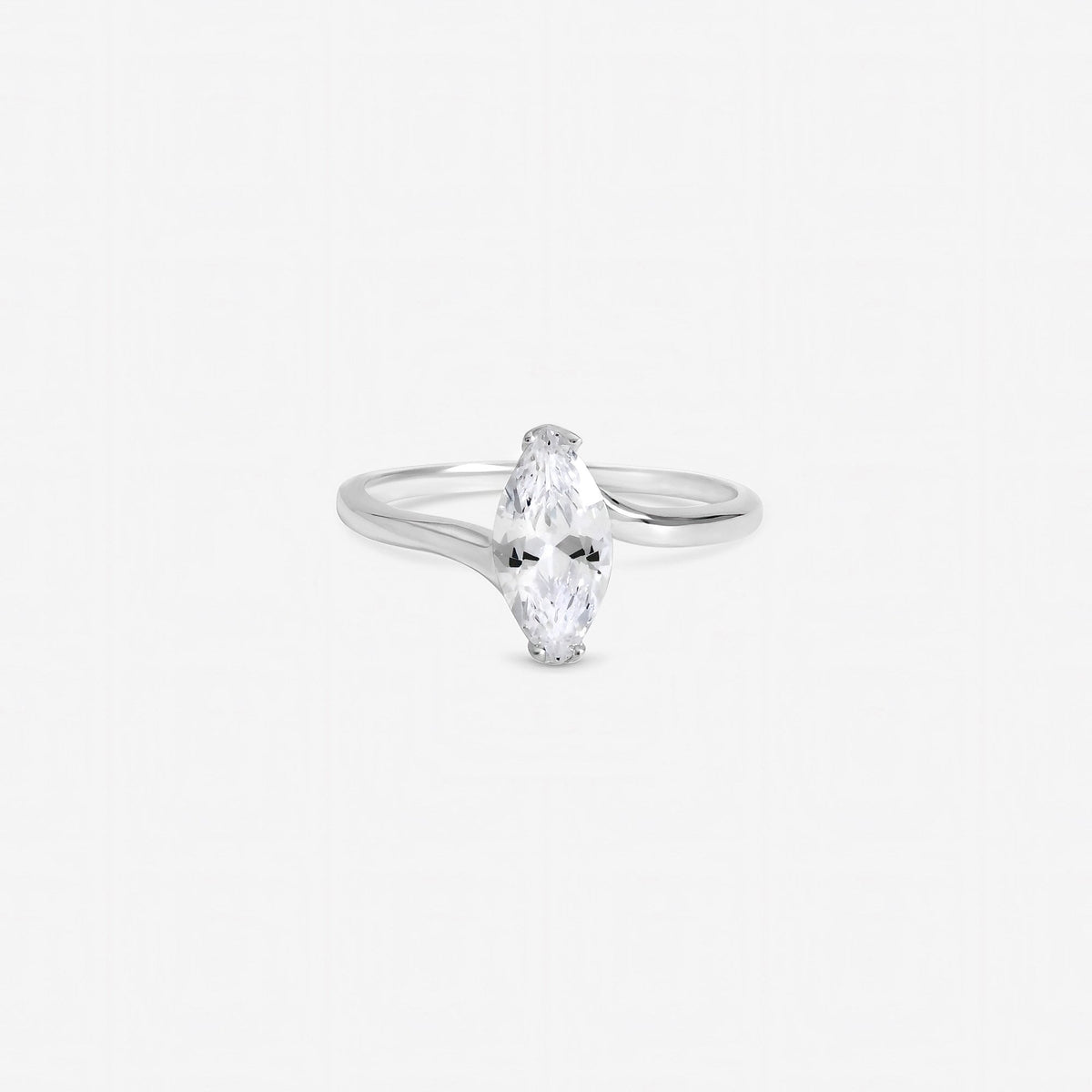 Inicio Sterling Silver Cubic Zirconia Navette Engagement Ring - Gift Pouch