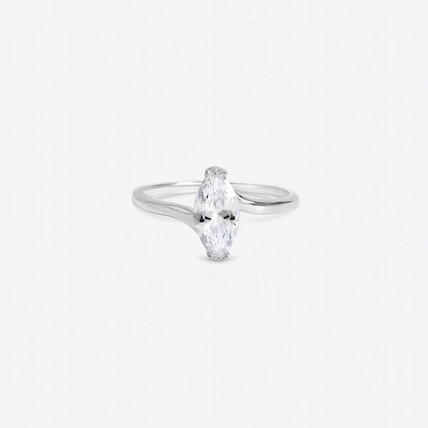 Inicio Sterling Silver Cubic Zirconia Navette Engagement Ring - Gift Pouch