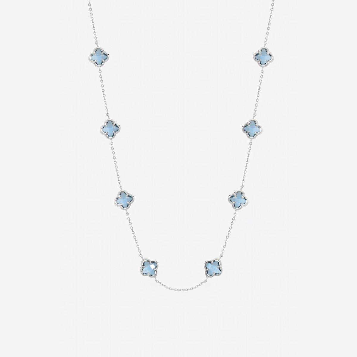 Inicio Sterling Silver Light Sapphire Clover Necklace - Gift Pouch