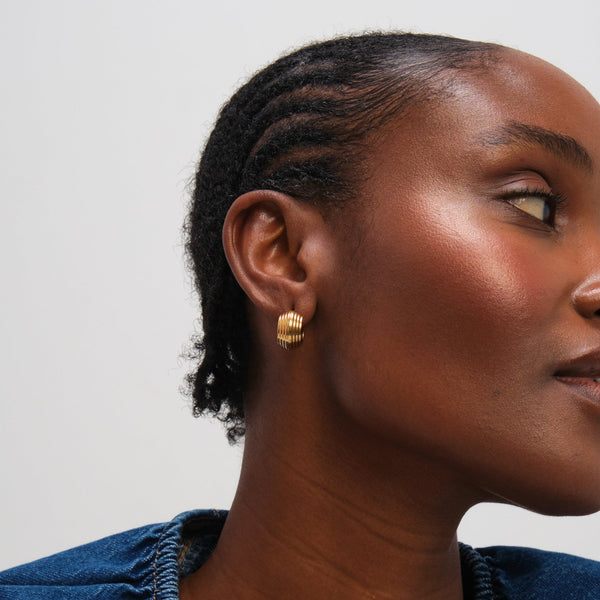 Jon Richard Gold Plated Waterproof Ribbed Chubby Hoop Earrings