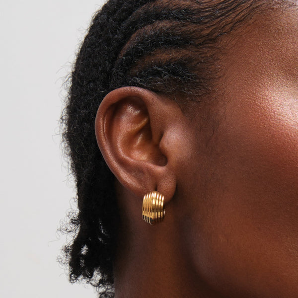 Jon Richard Gold Plated Waterproof Ribbed Chubby Hoop Earrings