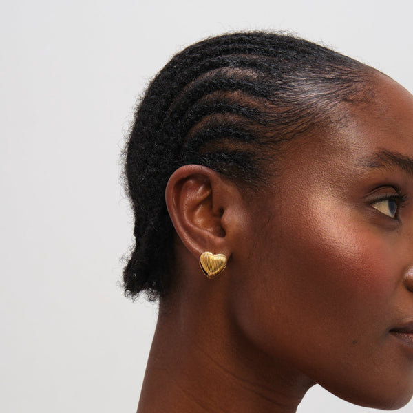 Jon Richard Gold Plated Waterproof Ribbed Heart Hoop Earrings