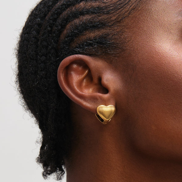 Jon Richard Gold Plated Waterproof Ribbed Heart Hoop Earrings