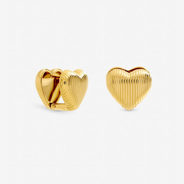 Jon Richard Gold Plated Waterproof Ribbed Heart Hoop Earrings