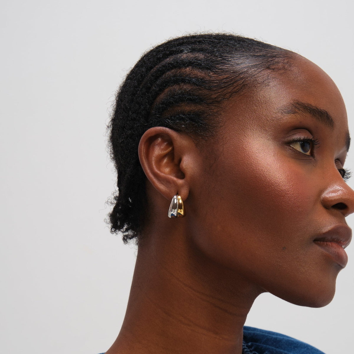 Jon Richard Two Tone Waterproof Ribbed Dome Earrings