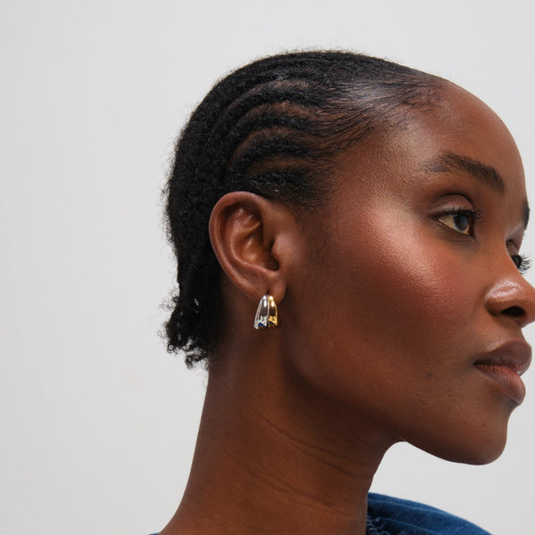 Jon Richard Two Tone Waterproof Ribbed Dome Earrings