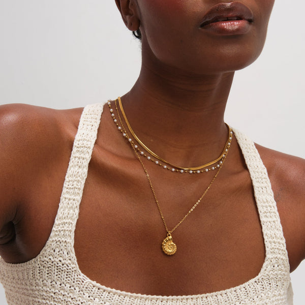 Jon Richard Gold Plated Waterproof Shell and Pearl Triple Row Necklace