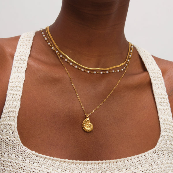 Jon Richard Gold Plated Waterproof Shell and Pearl Triple Row Necklace