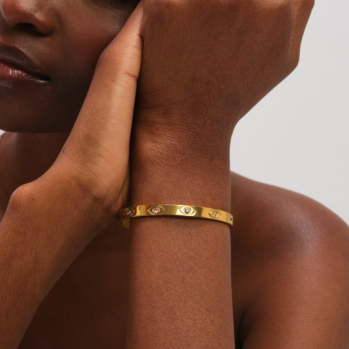 Jon Richard Gold Plated Waterpoof Multi Colour Evil Eye Bangle