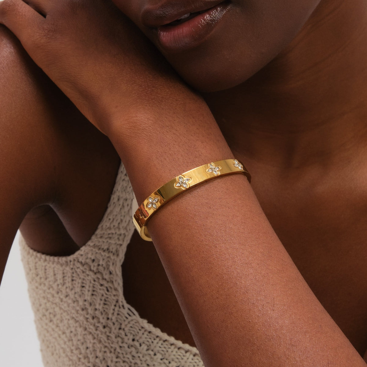 Jon Richard Gold Plated Waterproof Crystal Clover Bangle