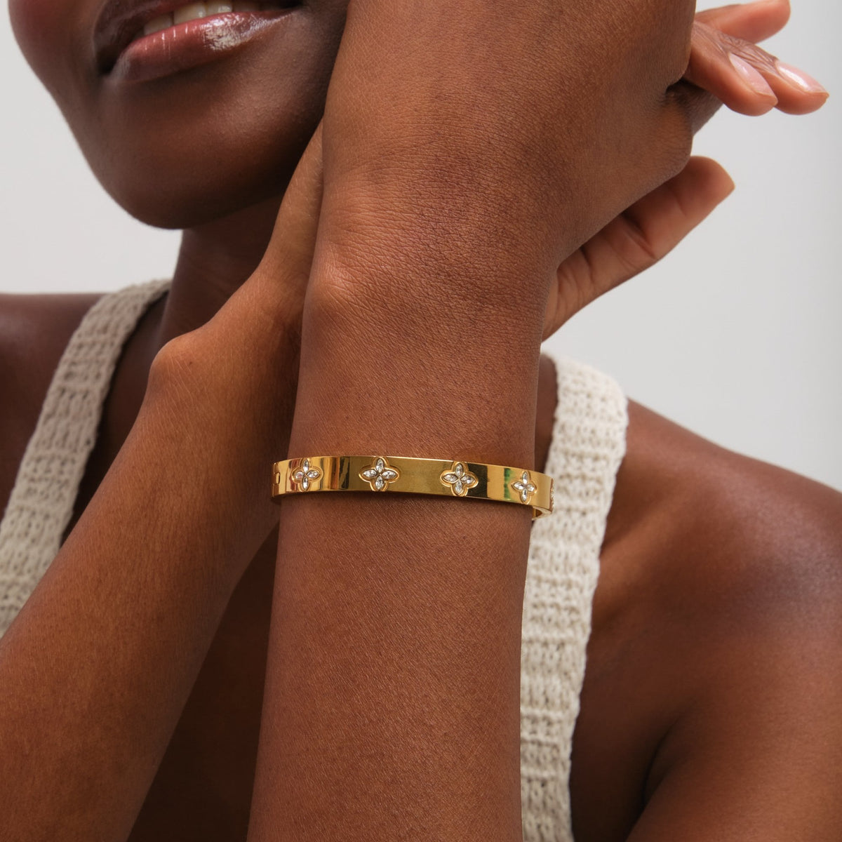 Jon Richard Gold Plated Waterproof Crystal Clover Bangle