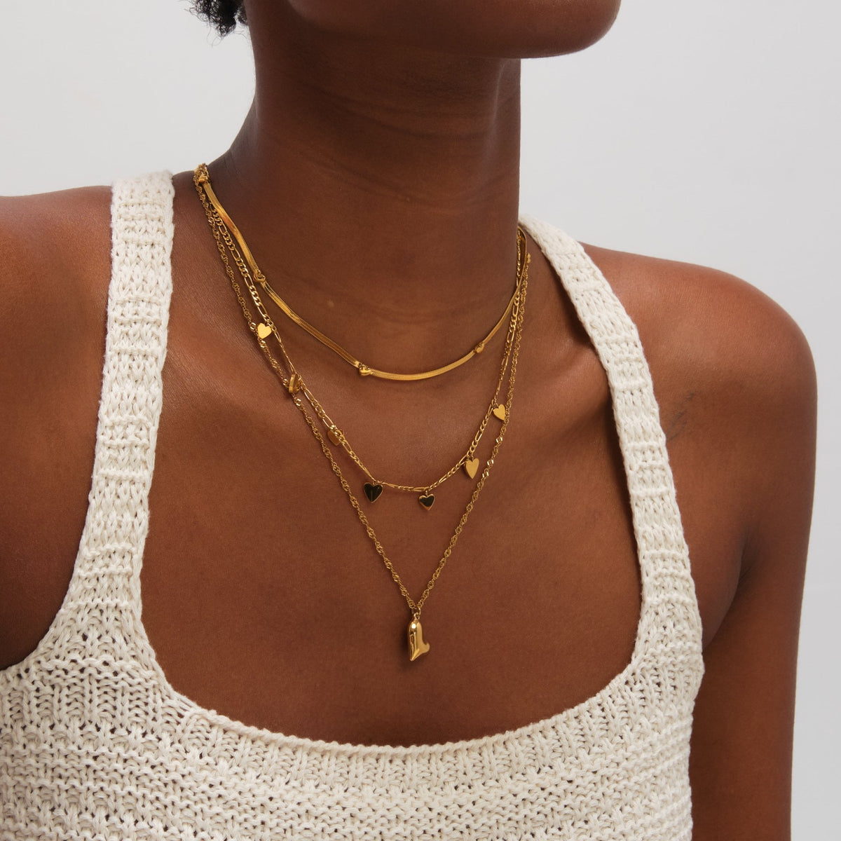 Jon Richard Gold Plated Waterproof Heart Double Row Necklace