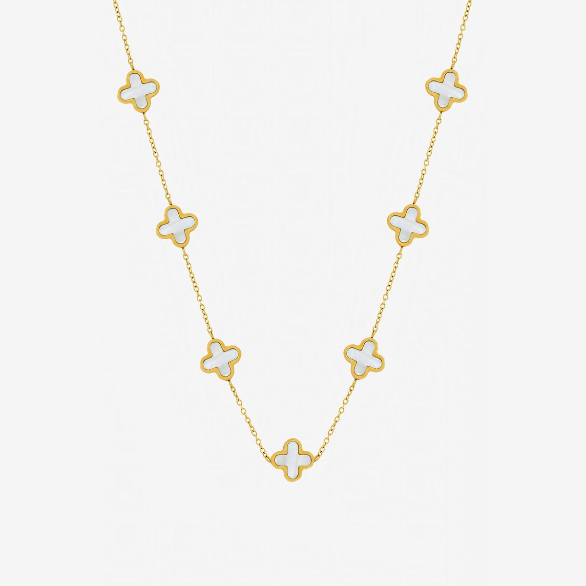 Jon Richard Gold Plated Waterproof Mother of Pearl Clover Station Necklace