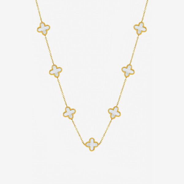 Jon Richard Gold Plated Waterproof Mother of Pearl Clover Station Necklace