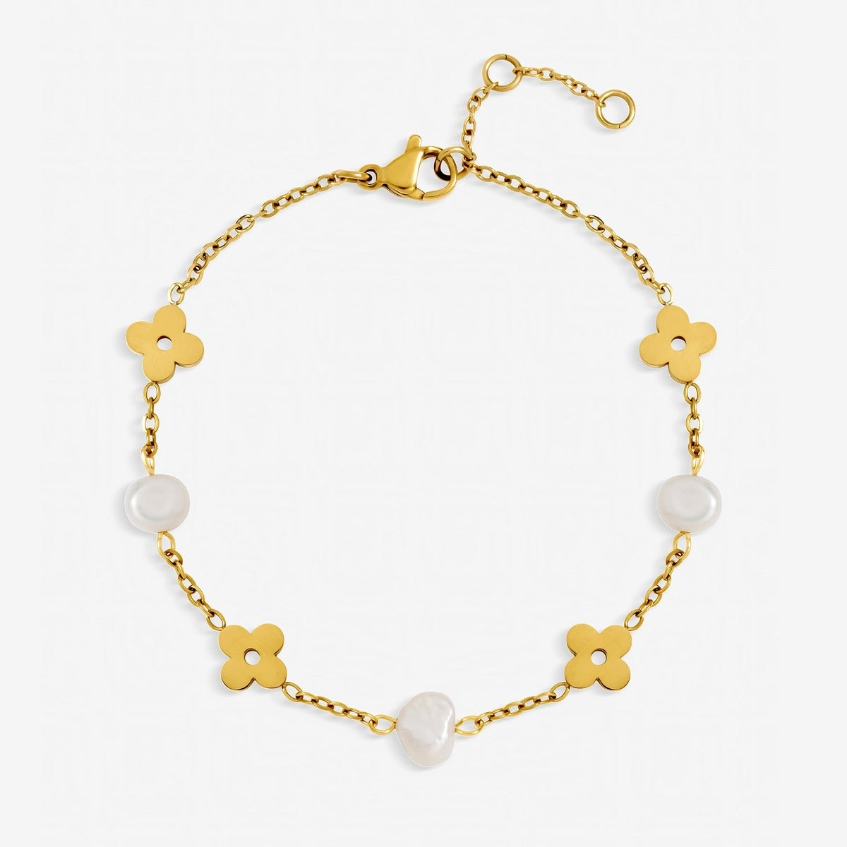 Jon Richard Gold Plated Waterproof Pearl and Floral Station Bracelet